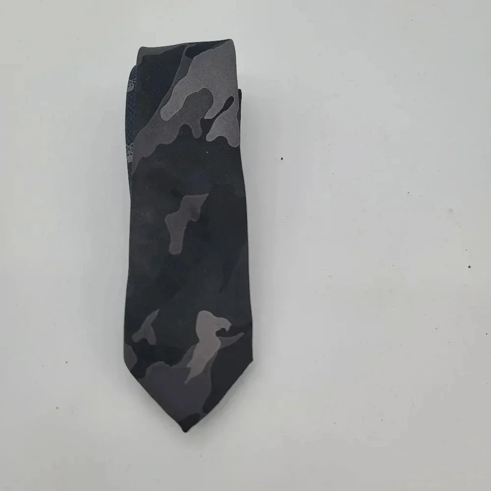 Youth Boys Public Notices Black Gray Camo Skull Skinny Slim Tie OS